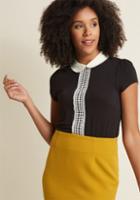 Modcloth Peter Pan Collar Top With Crocheting In Black In Xxs