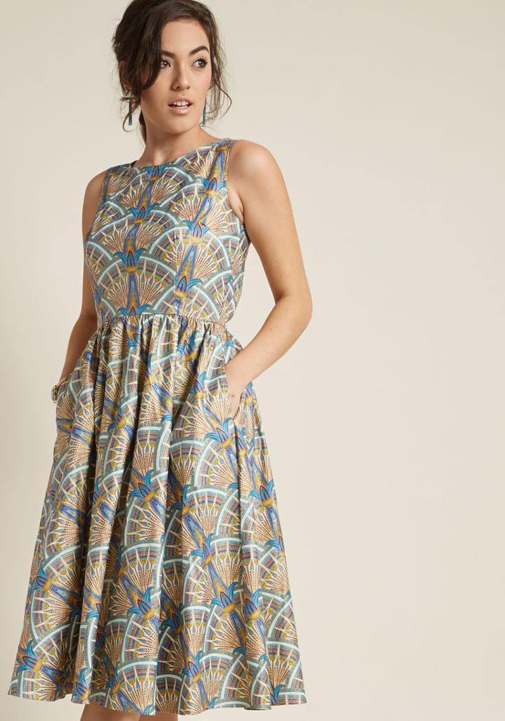 Modcloth Automatic Classic Midi Dress In Deco In S