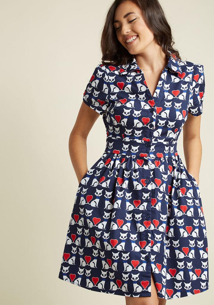 Modcloth Summer School Cool Shirt Dress In Kitties
