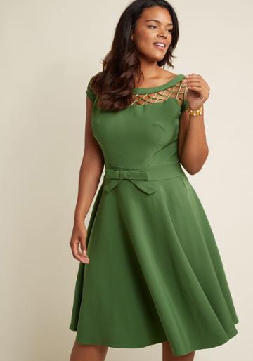 Modcloth With Only A Wink A-line Dress In Peridot In Xs