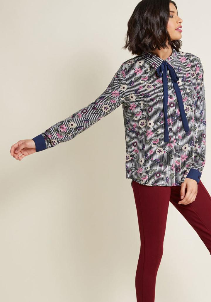 Modcloth Enviable Occupation Button-up Top In Print Mix In 2x
