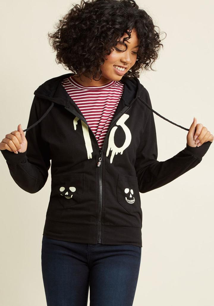 Banned Banned Somethin' Spooky Glow-in-the-dark Hoodie In Xl