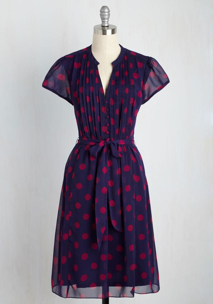 Modcloth Office Hours Enlightenment A-line Dress In Dots In 14