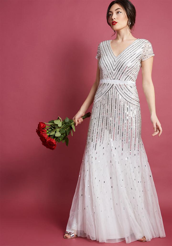 Adriannapapell Adrianna Papell Sparkle Within Maxi Dress In Ivory In 12