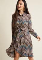 Modcloth Long Sleeve Wrap Shirt Dress In Chevron In Xl
