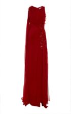 Pamella Roland Ruby Stretch Crepe Gown With Crinkle Chiffon