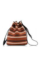 Hunting Season Leather-trimmed Striped Canvas Drawstring Bag