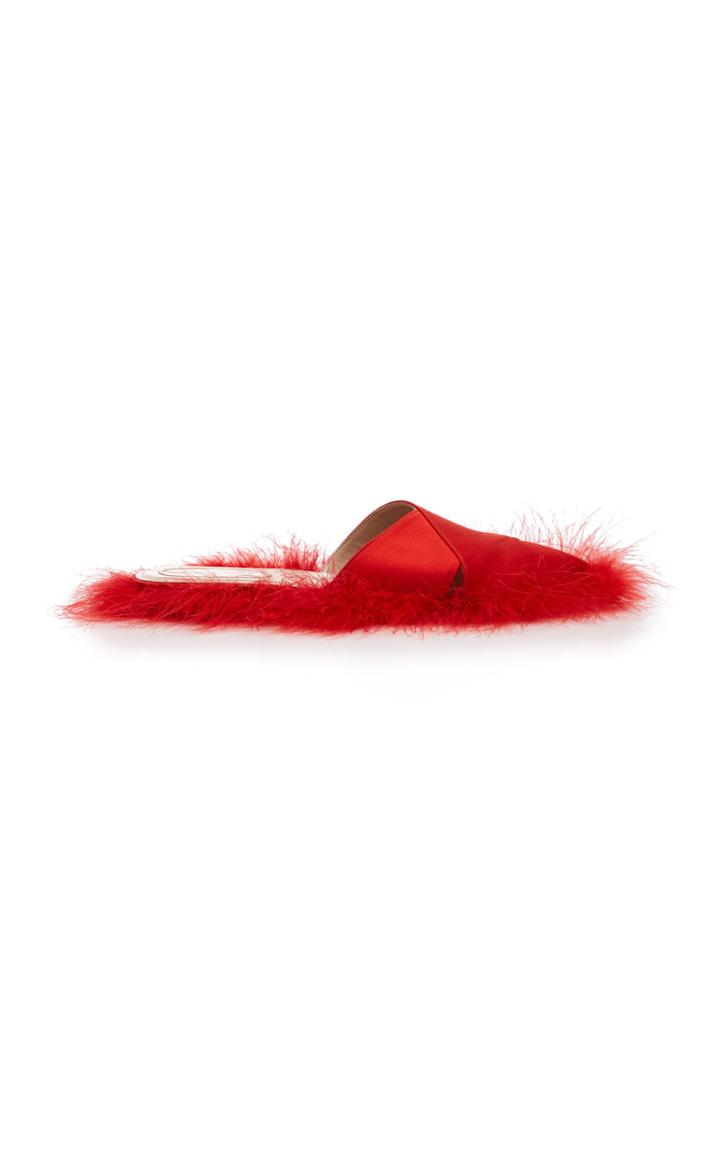 Simone Rocha Faux Fur-trimmed Satin Mules