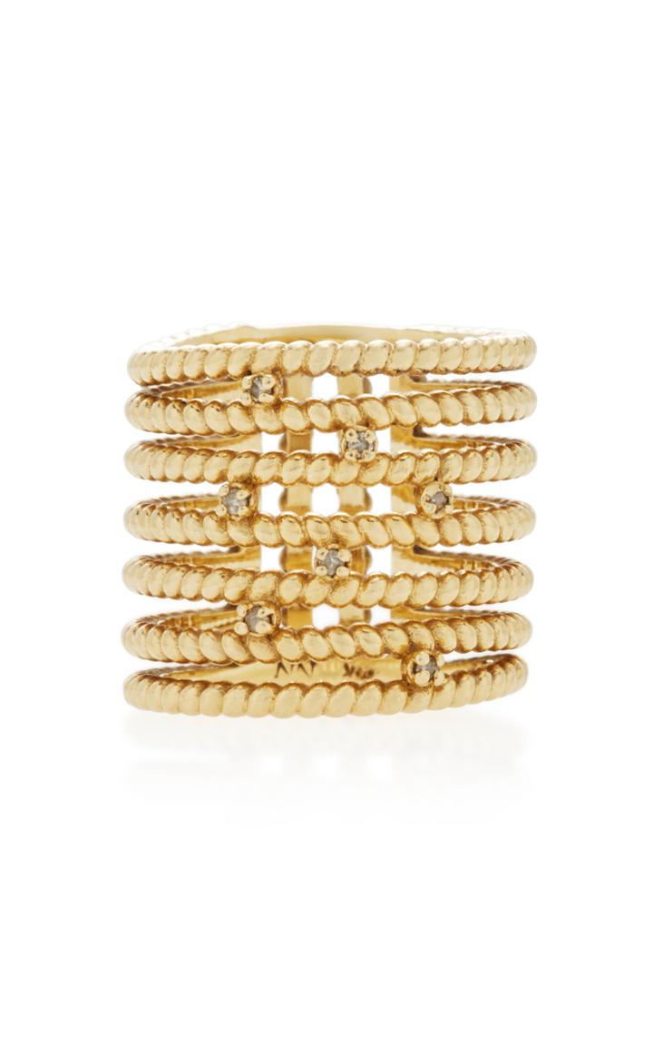 Nancy Newberg Yellow Gold Twist Bar Ring With Diamonds