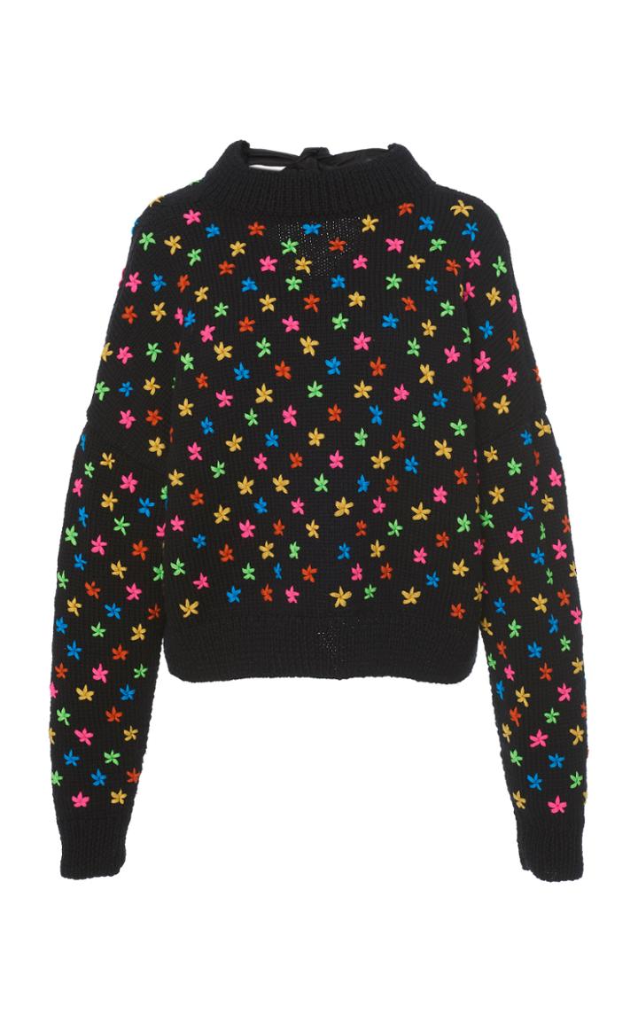 Jonathan Cohen Hand Embroidered Tie Back Wool Pullover