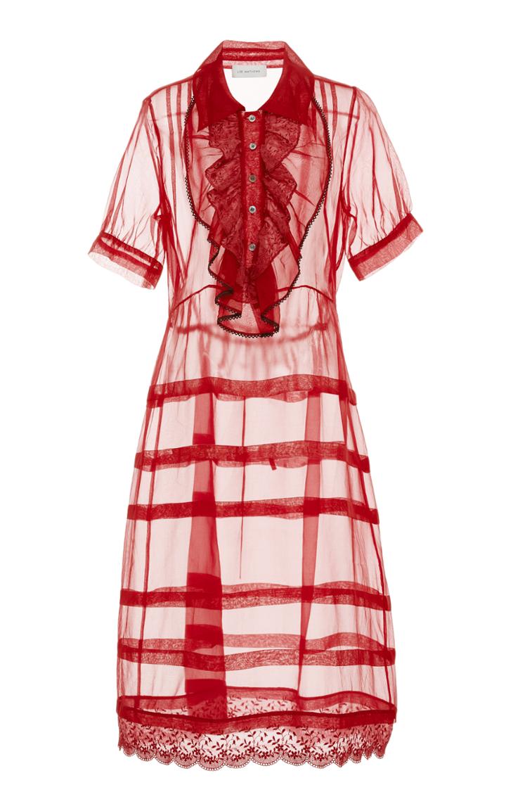Lee Mathews Scarlet Silk Organza Dress With Slip