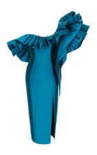 Rasario Ruffled One-shoulder Silk Satin Gown