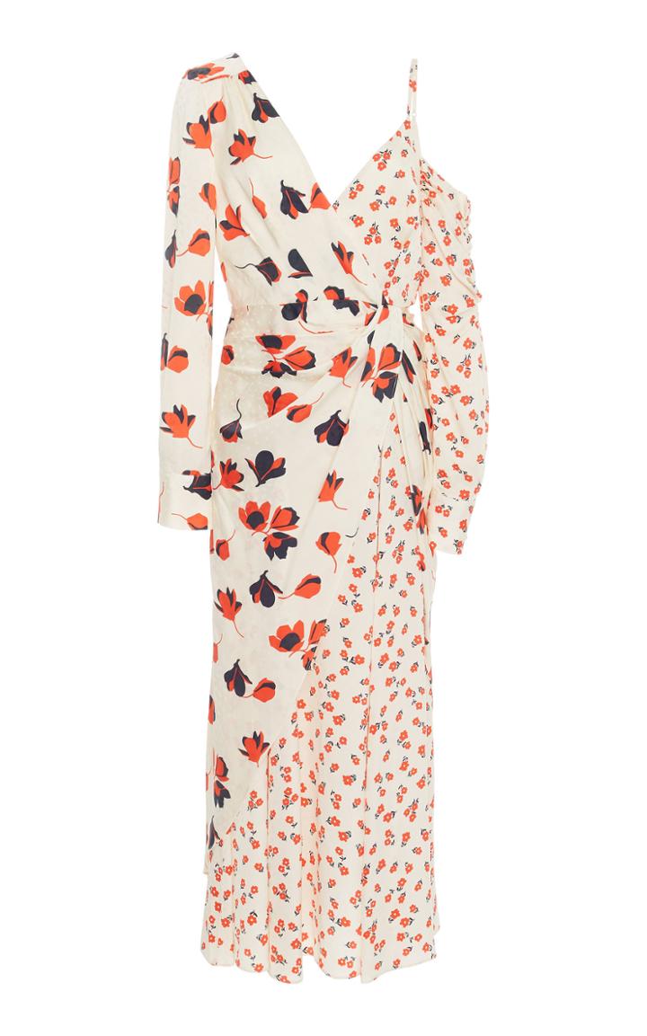 Self Portrait Cold-shoulder Floral-print Crepe De Chine Dress