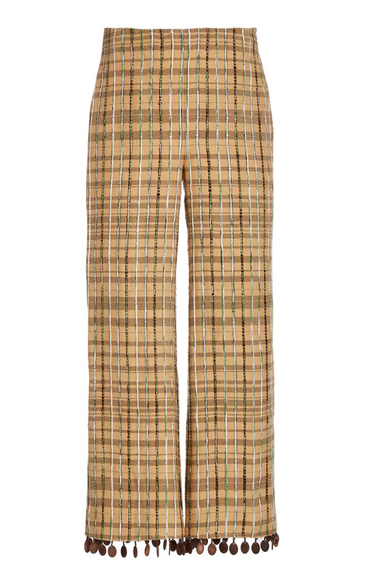 Moda Operandi Rosie Assoulin Embellished Plaid Linen-blend Straight-leg Pants