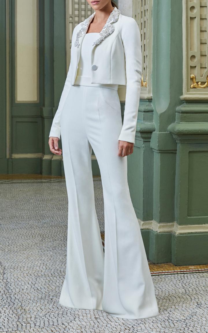 Moda Operandi Pamella Roland Stretch Crepe Cropped Jacket With Crystal Applique
