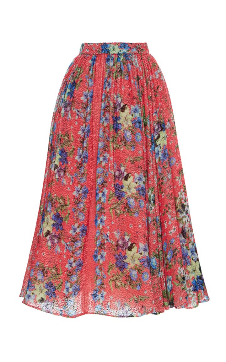 Luisa Beccaria Pleated Floral Print Chiffon Skirt