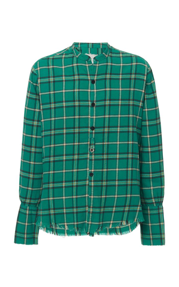 Greg Lauren Frayed Checked Cotton-flannel Shirt Size: 1