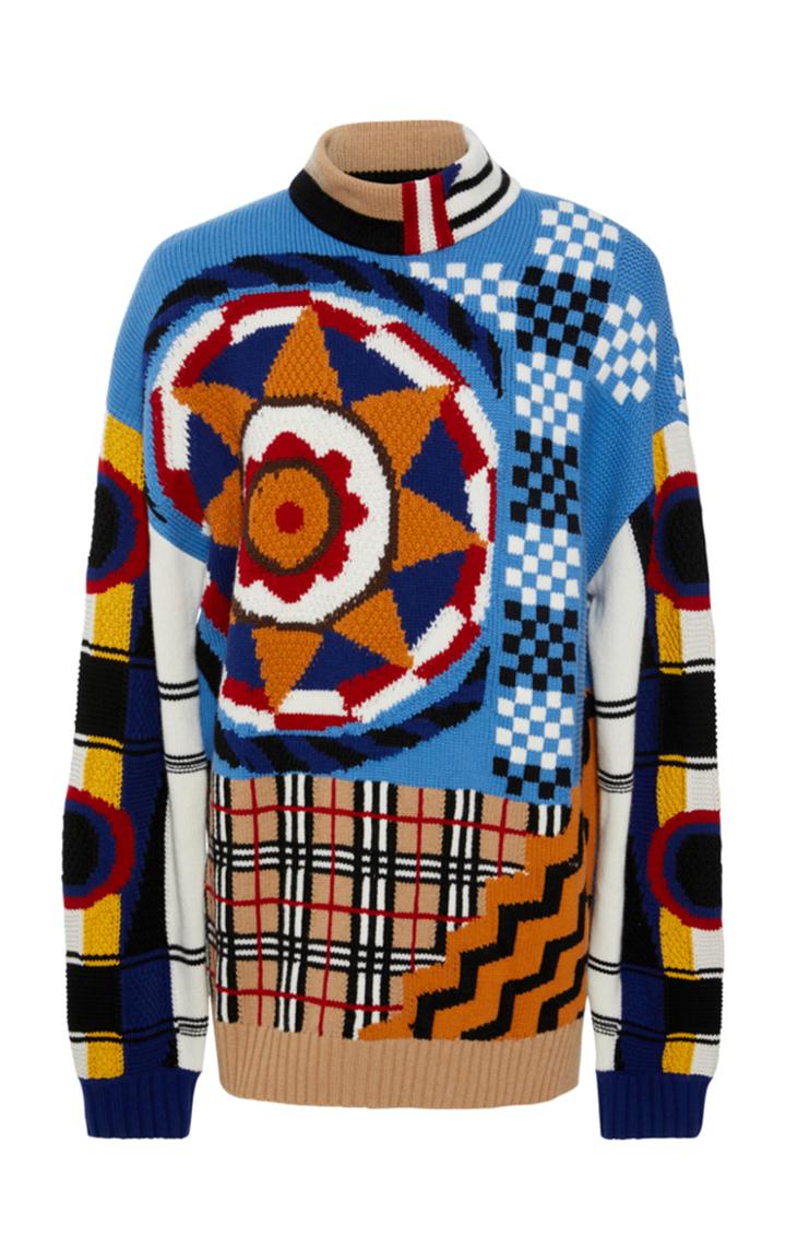 Burberry Oversized Patchwork-effect Wool Cashmere And Cotton-blend Sweater