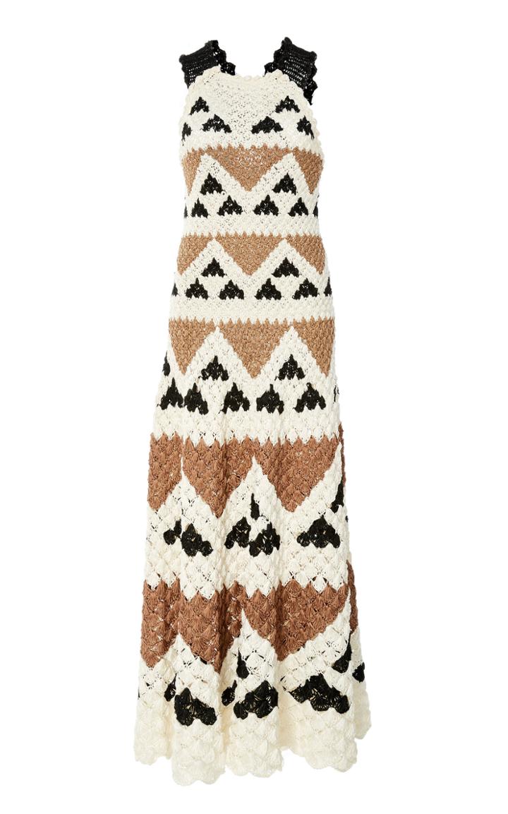 Oscar De La Renta Sleeveless Scalloped Crochet Gown
