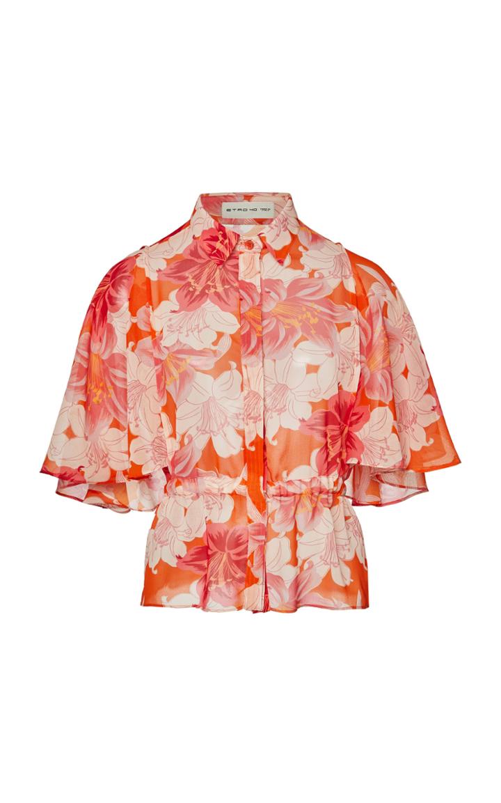Etro Short-sleeve Satin Floral Shirt