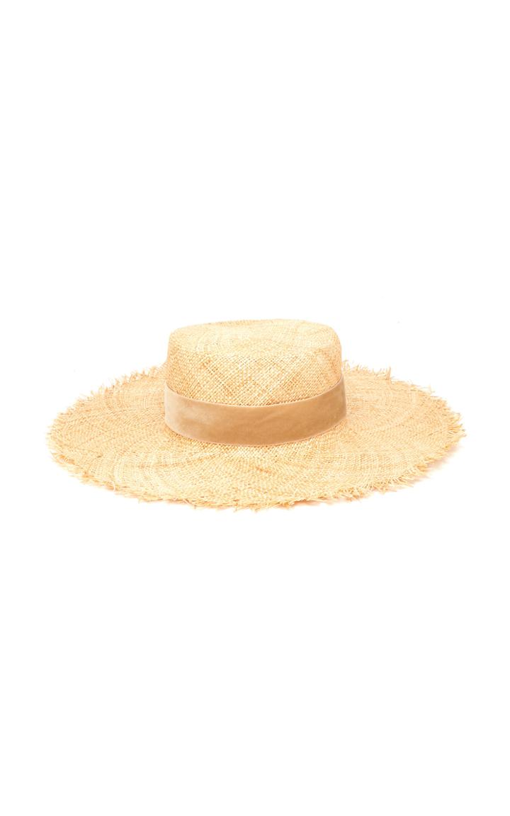 Lack Of Color Aruba Frayed Velvet-trimmed Straw Hat