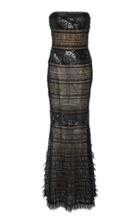 J. Mendel Strapless Lace And Sequined Gown With Ruffle Detailed Hem