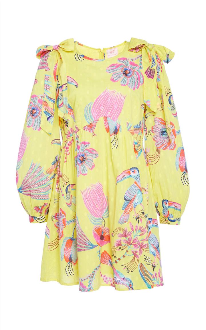 Banjanan Petra Printed Bow-detailed Cotton Mini Dress