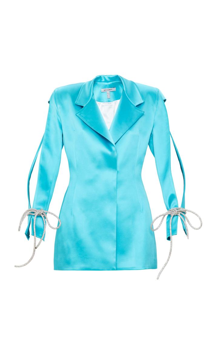 Moda Operandi Mach & Mach Aqua Blue Blazer With Crystal Bows