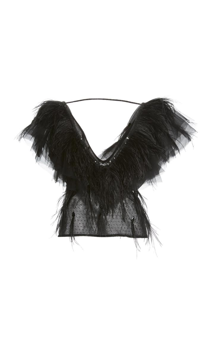 Johanna Ortiz Remedios Del Olvido Feather-trim Silk Organza Top