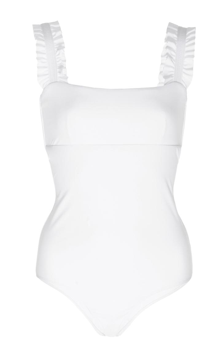 Moda Operandi Ephemera Lycra Optical White Ruffle One Piece Size: 36