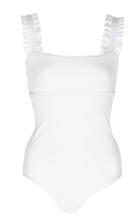 Moda Operandi Ephemera Lycra Optical White Ruffle One Piece Size: 36