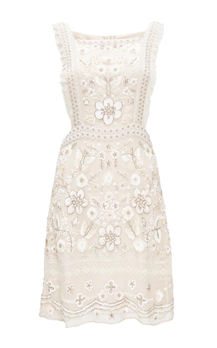 Needle & Thread Rose Beige Embellished Bib Dress