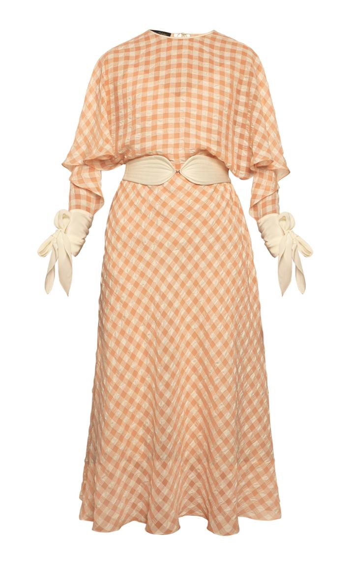 Anna October Lyudmila Checkered Batwing-sleeve Midi Dress