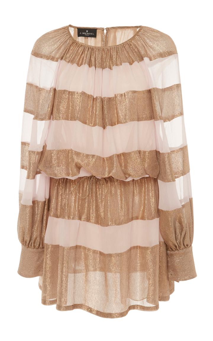 J. Mendel Striped Silk Mini Dress With Cinched Waist