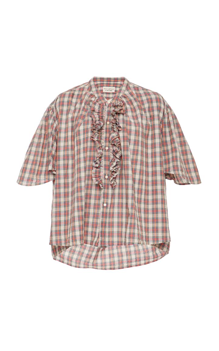 Nili Lotan Rita Muti-colored Cotton Plaid Top