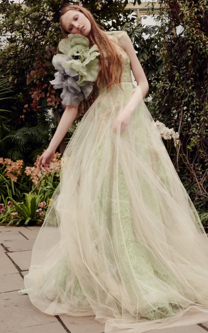 Vera Wang Sage Macrame Lace A-line Gown