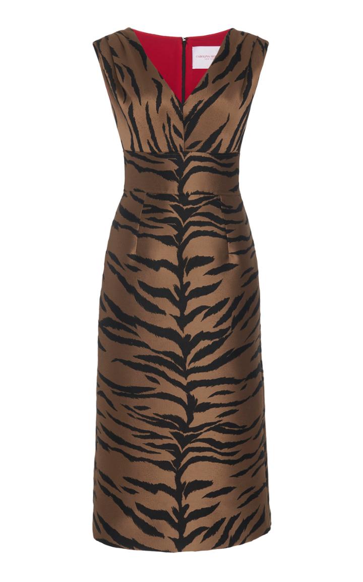 Carolina Herrera Tiger Jacquard V Neck Sheath Dress