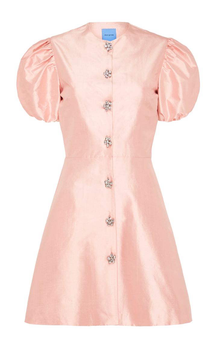 Macgraw Sorbet Puffed-sleeve Silk Dress