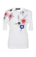 Monique Lhuillier Knit Top With Floral Appliqu