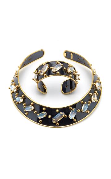 Karry Berreby 18k Gold, Moonstone And Enamel Necklace And Bracelet Set