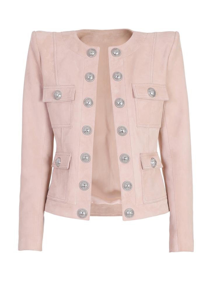 Balmain Collarless 4 Pocket Suede Jacket Size: 34