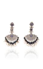 Sanjay Kasliwal Indo-russian 14k Gold Pearl Sapphire And Diamond Earrings