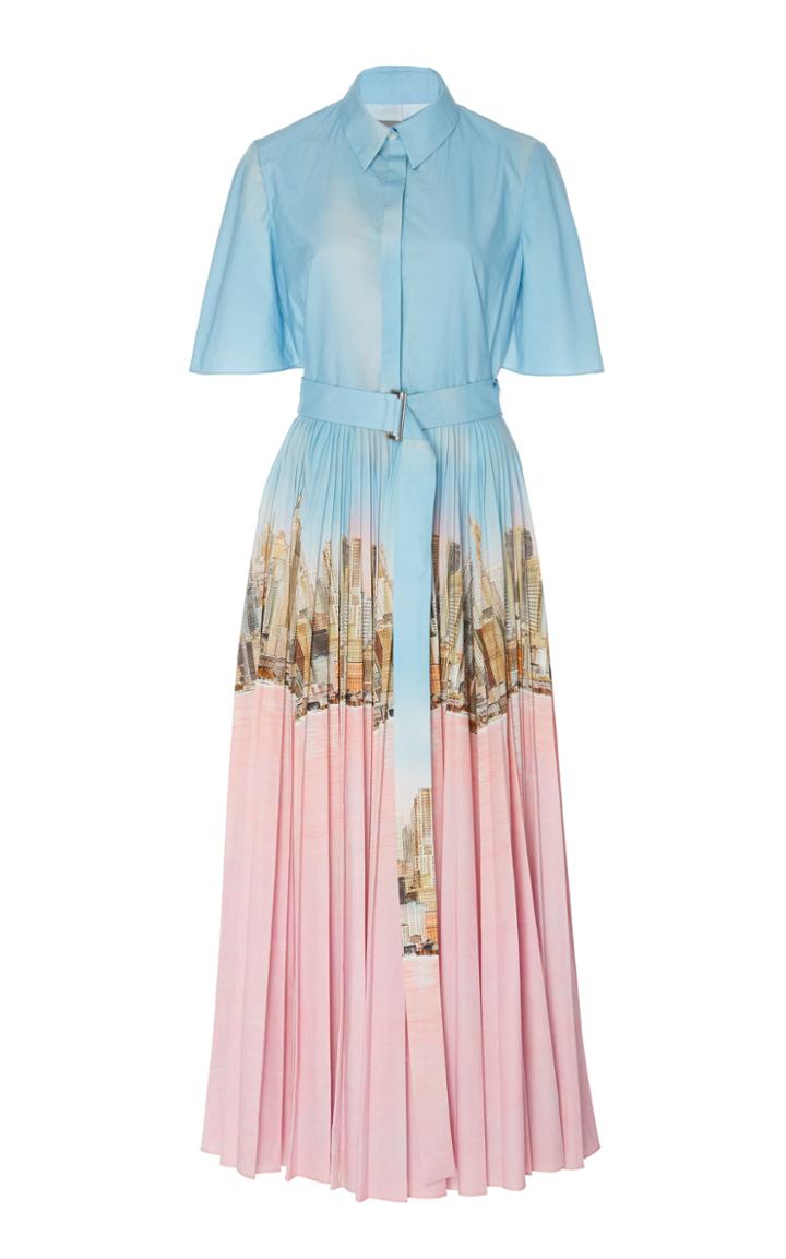 Lela Rose Cape-effect New York City Skyline Printed Cotton Maxi Dress