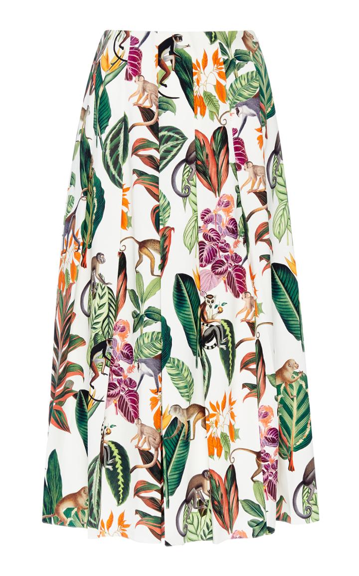 Oscar De La Renta Jungle Print Pleated Skirt