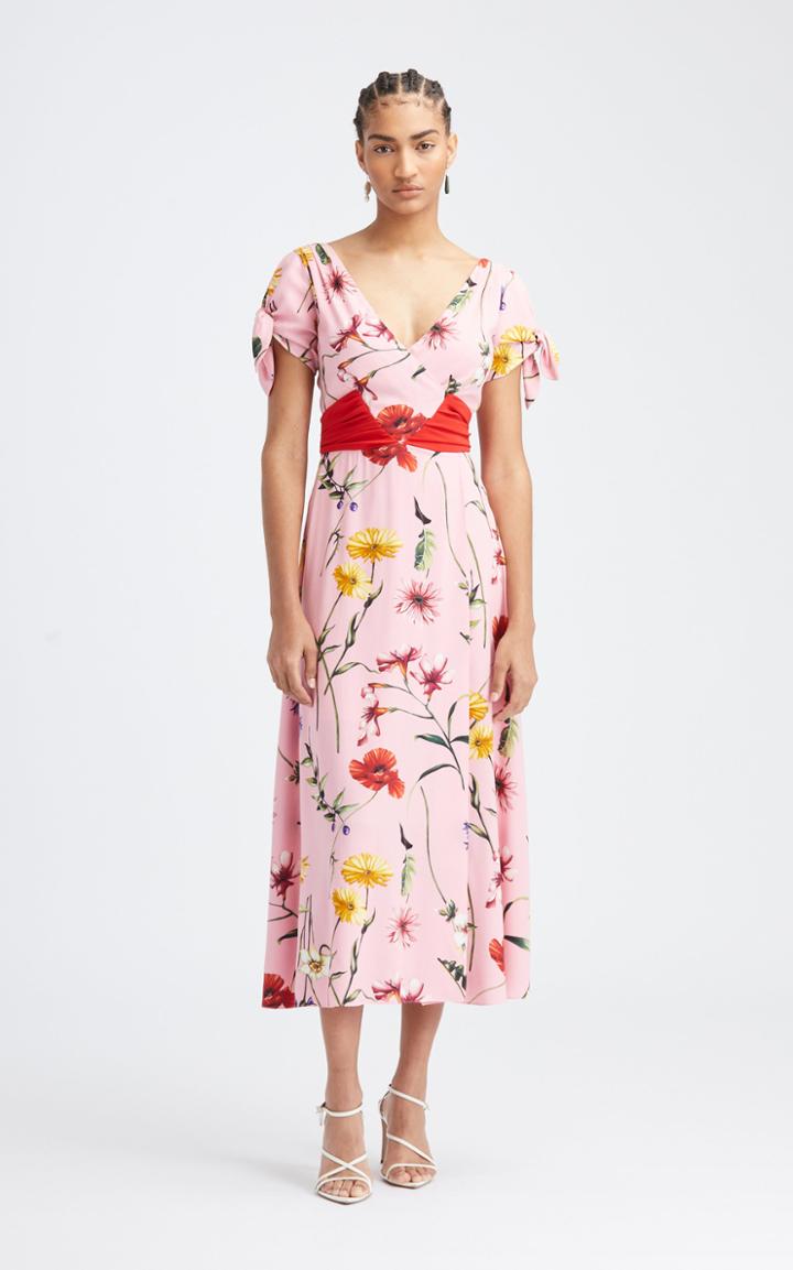 Moda Operandi Oscar De La Renta Floral Belted Midi Dress