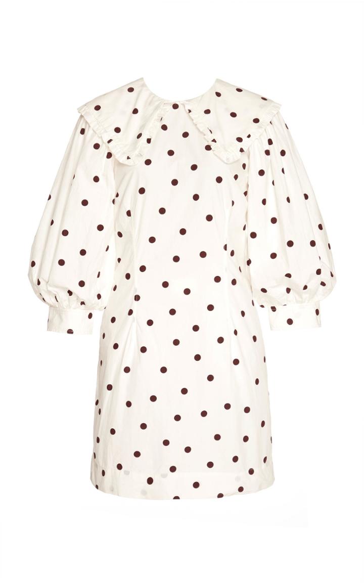 Ganni Printed Cotton Poplin Polka Dot Mini Dress