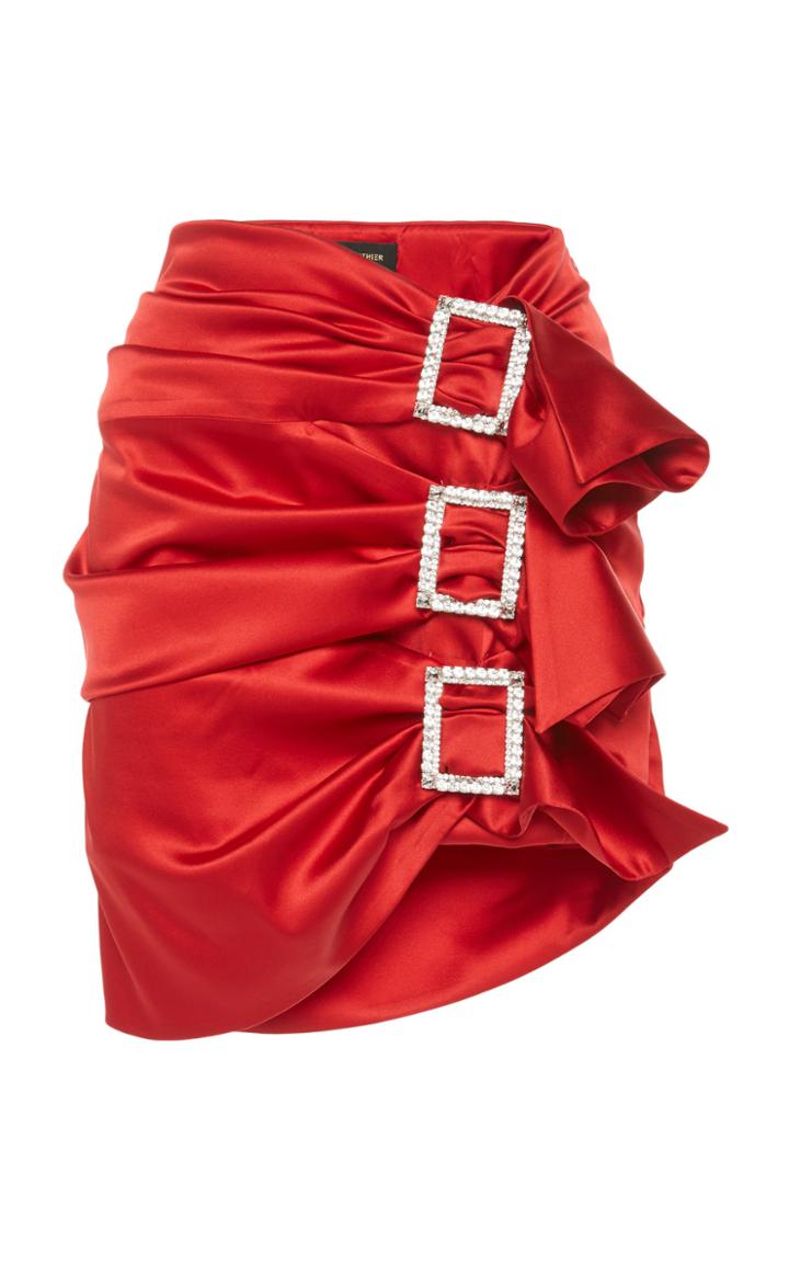 Alexandre Vauthier Embellished Stretch Satin Buckle Skirt