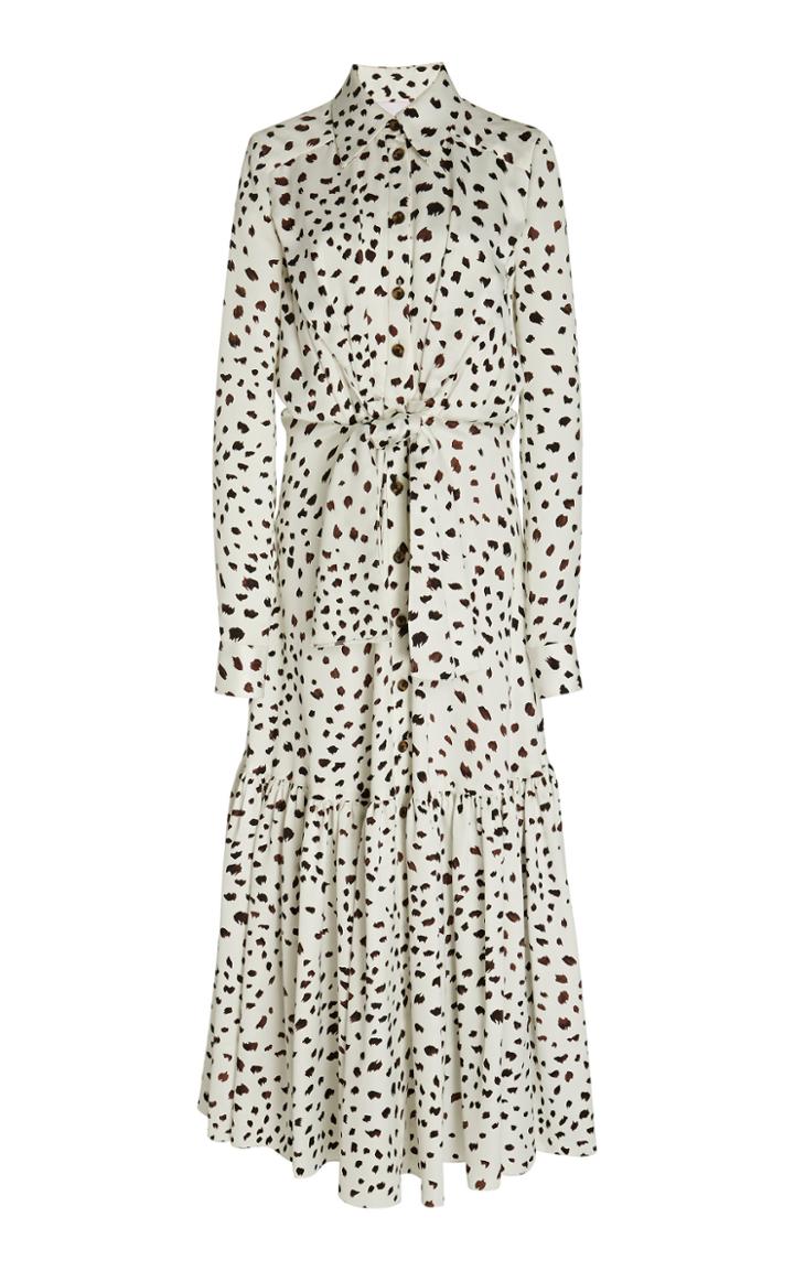 Carolina Herrera Petal Print Satin Maxi Shirt Dress
