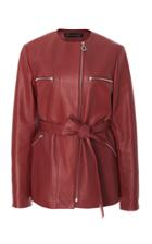 Sally Lapointe Collarless Belted Leather Jacket