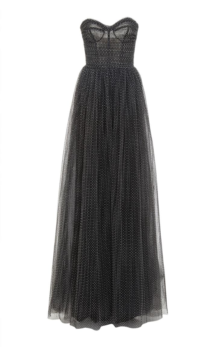 Monique Lhuillier Strapless Flocked Tulle Gown